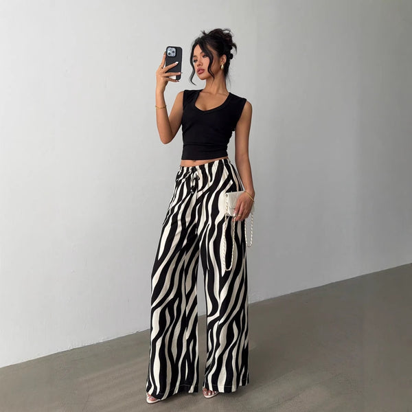 Women's Elegant Printed Wide Leg Pants | High Waist Printed Wide Leg Pants