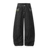 Women's Distressed Wide Leg Jeans | Loose Fit Scimitar Denim Pants