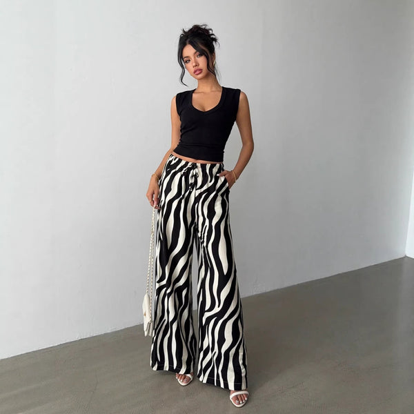 Women's Elegant Printed Wide Leg Pants | High Waist Printed Wide Leg Pants