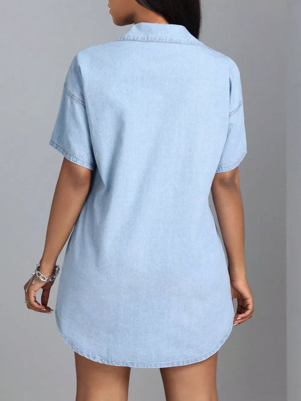 Button-Down Short Sleeve Denim Dress