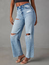 Women's Distressed Straight Leg Jeans Back View