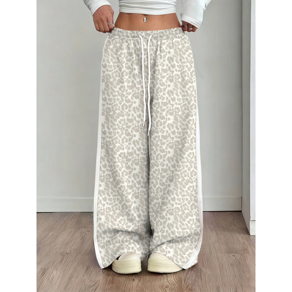 Women's Leopard Print Wide Leg Pants | Stylish Leopard Print Patchwork Wide Leg Pants