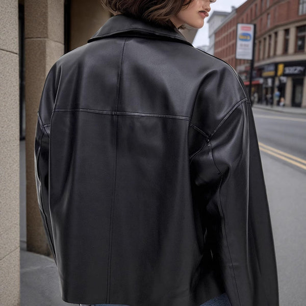 Premium Faux Leather Jacket for Women | Cropped Moto Style Casual Coat