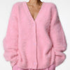 Super Soft Fuzzy Mohair Cardigan – Women's Oversized V-Neck Button Down Sweater