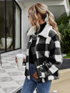 Women’s Oversized Plush Plaid Coat – Warm Long Sleeve Shacket
