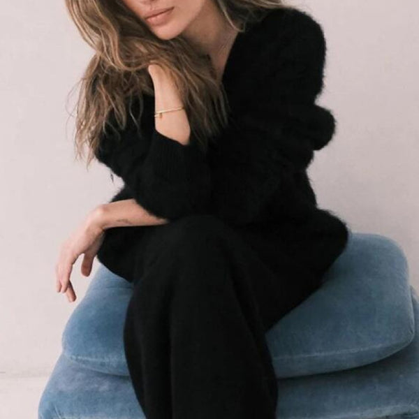 Super Soft Fuzzy Mohair Cardigan – Women's Oversized V-Neck Button Down Sweater