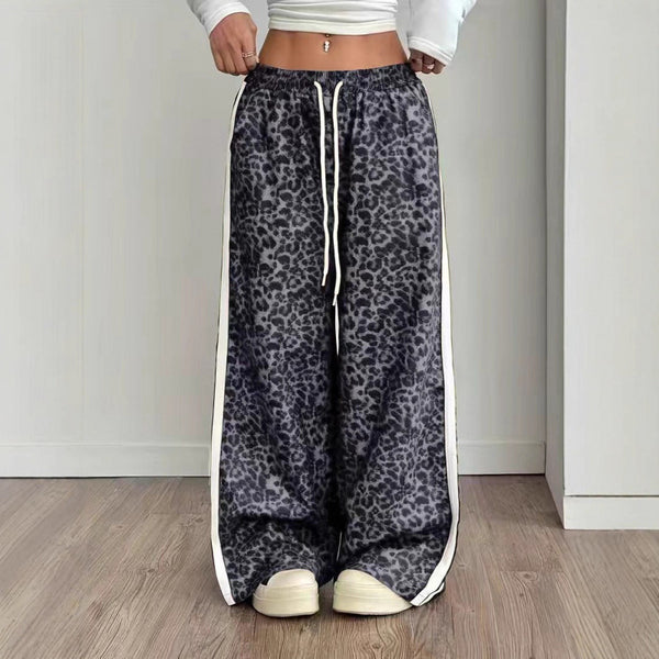 Women's Leopard Print Wide Leg Pants | Stylish Leopard Print Patchwork Wide Leg Pants