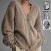 Super Soft Fuzzy Mohair Cardigan – Women's Oversized V-Neck Button Down Sweater