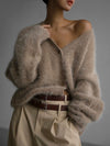 Super Soft Fuzzy Mohair Cardigan – Women's Oversized V-Neck Button Down Sweater