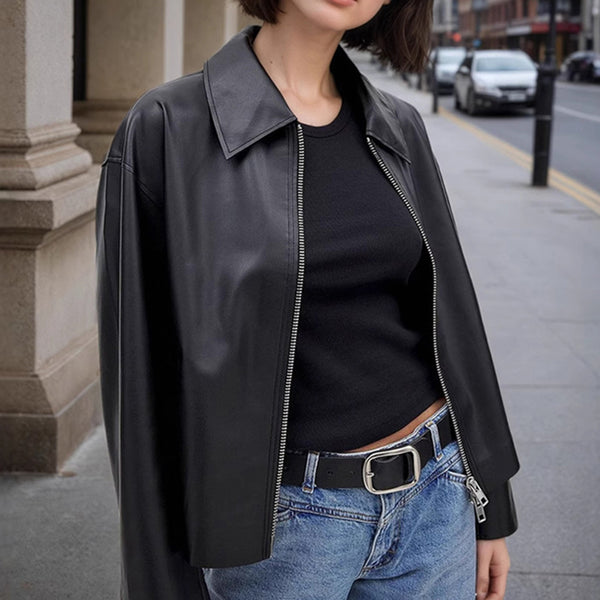 Premium Faux Leather Jacket for Women | Cropped Moto Style Casual Coat