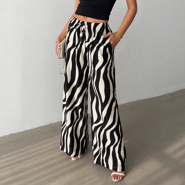Women's Elegant Printed Wide Leg Pants | High Waist Printed Wide Leg Pants