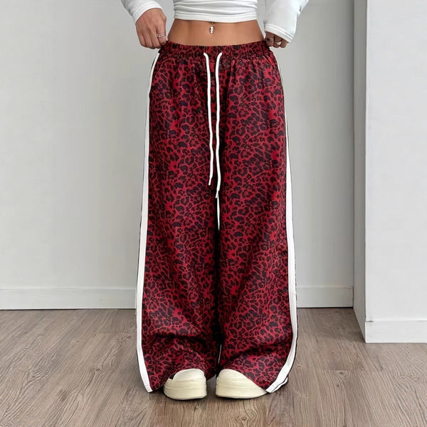 Women's Leopard Print Wide Leg Pants | Stylish Leopard Print Patchwork Wide Leg Pants