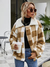 Women’s Oversized Plush Plaid Coat – Warm Long Sleeve Shacket
