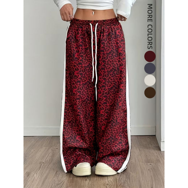 Women's Leopard Print Wide Leg Pants | Stylish Leopard Print Patchwork Wide Leg Pants