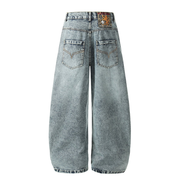 Women's Distressed Wide Leg Jeans | Loose Fit Scimitar Denim Pants