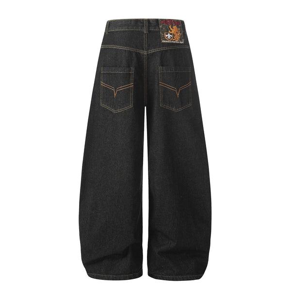 Women's Distressed Wide Leg Jeans | Loose Fit Scimitar Denim Pants