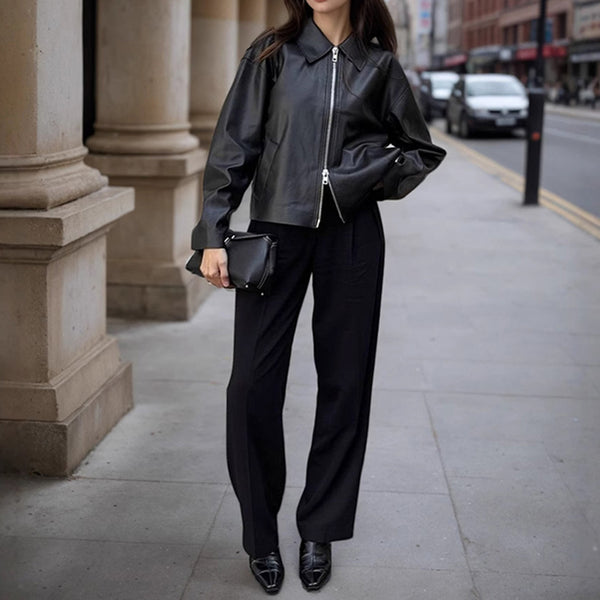 Premium Faux Leather Jacket for Women | Cropped Moto Style Casual Coat