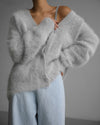 Super Soft Fuzzy Mohair Cardigan – Women's Oversized V-Neck Button Down Sweater