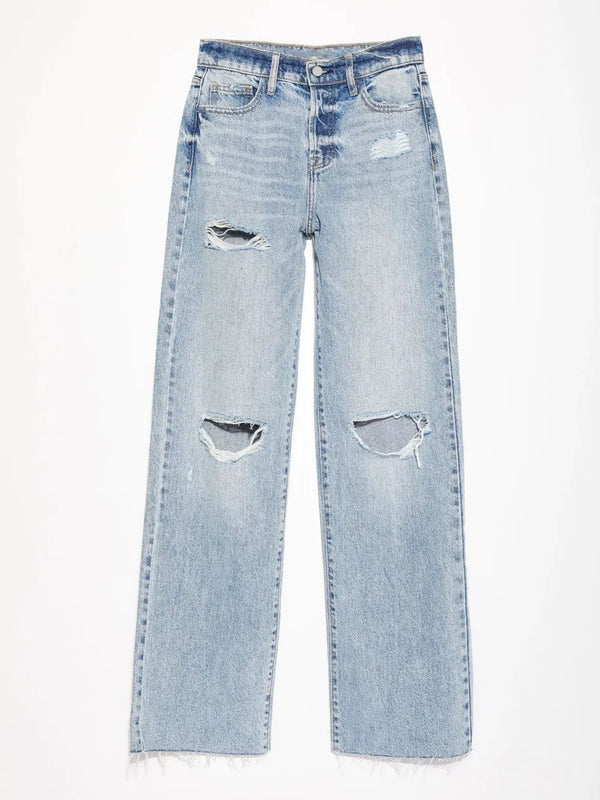 Women's Distressed Straight Leg Jeans Detail