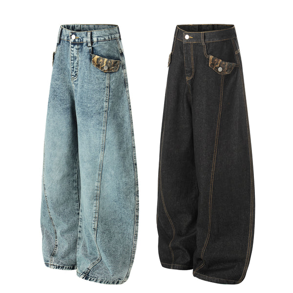 Women's Distressed Wide Leg Jeans | Loose Fit Scimitar Denim Pants