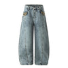 Women's Distressed Wide Leg Jeans | Loose Fit Scimitar Denim Pants