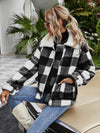 Women’s Oversized Plush Plaid Coat – Warm Long Sleeve Shacket