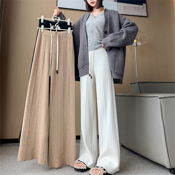 Women's High Waist Knitted Wide Leg Pants | Soft Loose Fit Casual Trousers