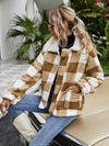 Women’s Oversized Plush Plaid Coat – Warm Long Sleeve Shacket