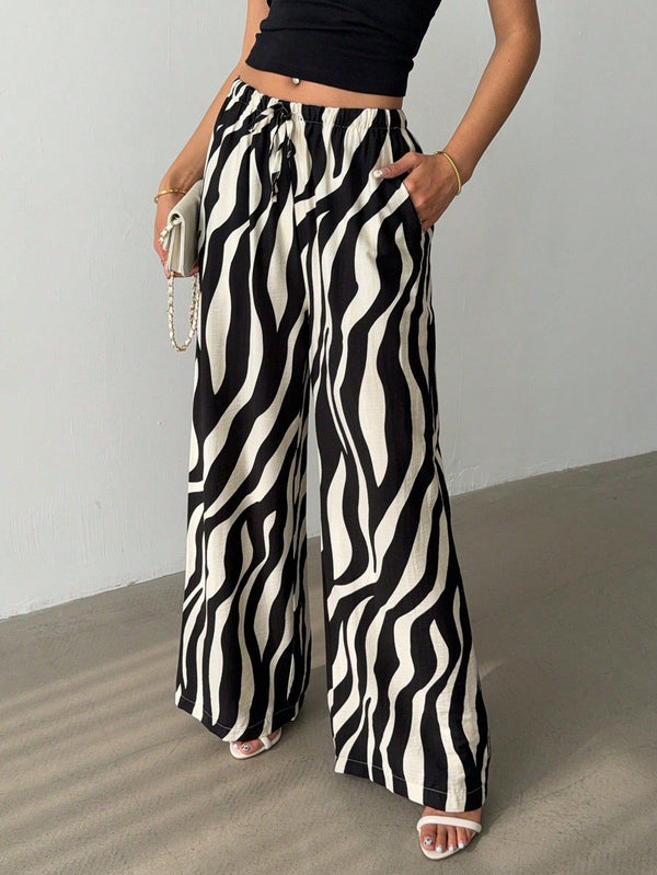 Women's Elegant Printed Wide Leg Pants | High Waist Printed Wide Leg Pants
